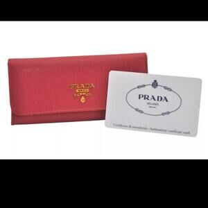 PRADA Leather 6-Hook Key Holder Dark Pink & Gold Hardware COA Card MSRP $399 EUC